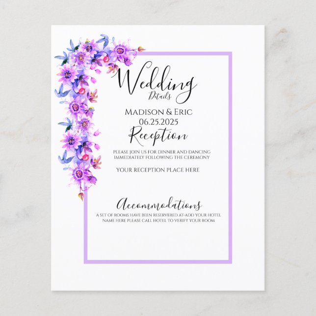 Purple Floral Watercolor Wedding Detail (Front)
