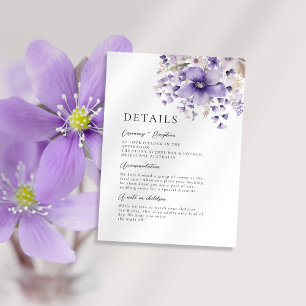 Purple Floral Watercolor Wedding Details Enclosure Card