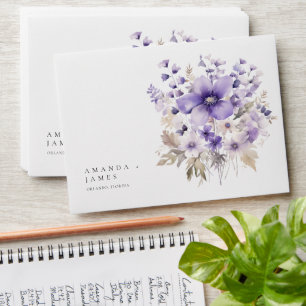 Purple Floral Watercolor Wedding Envelope