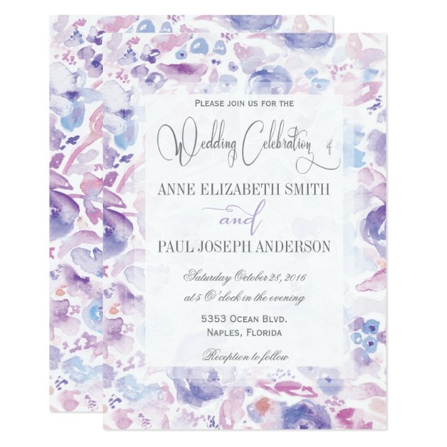 Purple Floral Watercolor Wedding Invitation