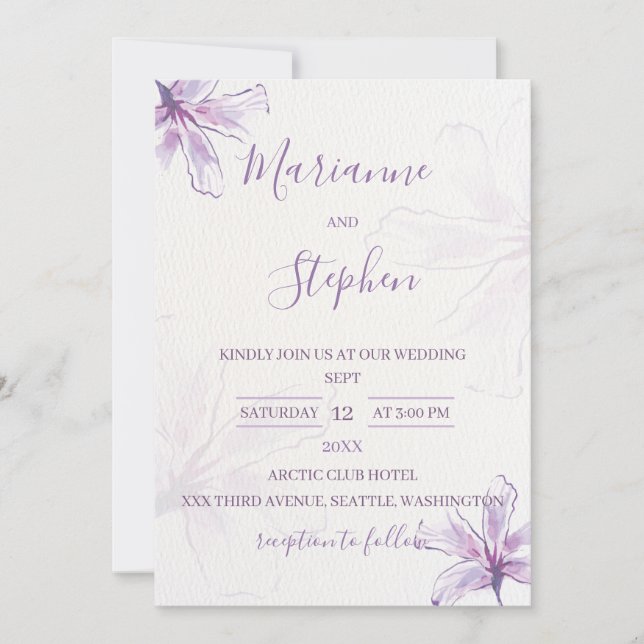 Purple Floral Watercolor Wedding Invitation (Front)