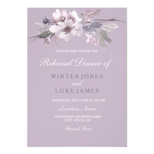 Purple Floral Watercolor Wedding Rehearsal Dinner Invitation