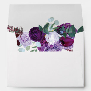 Purple Floral Watercolor Wedding Return Address Envelope