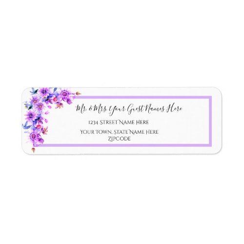 Purple Floral Watercolor Wedding Return Address Label