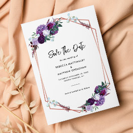 Purple Floral Watercolor Wedding Save the Date Announcement Postcard