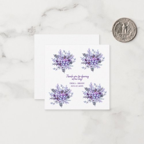 Purple Floral Watercolor Wedding Thank You  Note Card