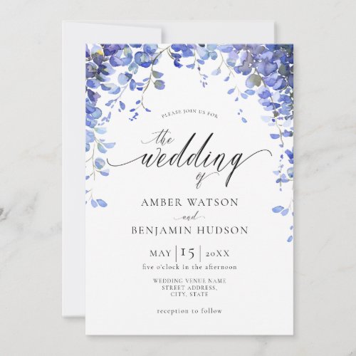 Purple Floral Watercolor Wisteria Flowers Wedding Invitation