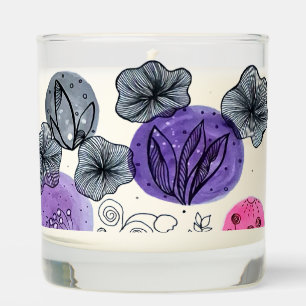 Purple Floral Watercolor With Line Art Scented Candle