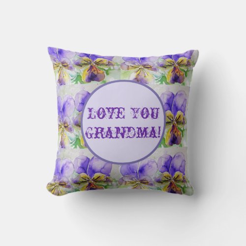 Purple Floral Watercolour Love You Grandma Cushion