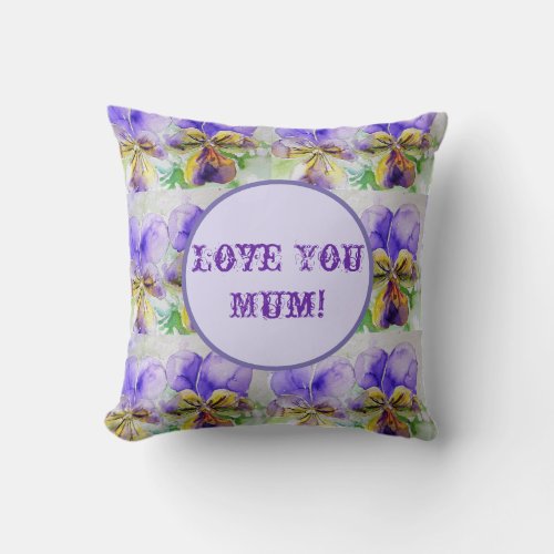 Purple Floral Watercolour Love You Mom Cushion