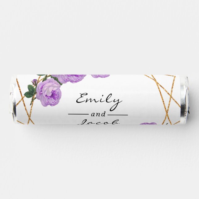Purple Floral Wed Elegant Gold Glitter Geometric Breath Savers® Mints (Front)