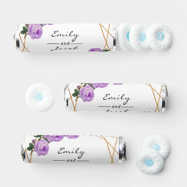 Purple Floral Wed Elegant Gold Glitter Geometric Breath Savers® Mints (Assorted)