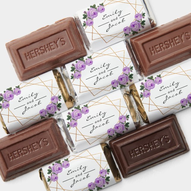 Purple Floral Wed Elegant Gold Glitter Geometric Hershey's Miniatures (Assorted)
