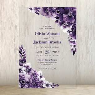 Purple Floral Wedding Acrylic Invitations