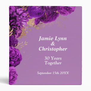 Purple Floral Wedding Anniversary 3 Ring Binder