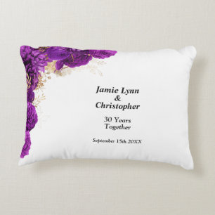 Purple Floral Wedding Anniversary Accent Pillow
