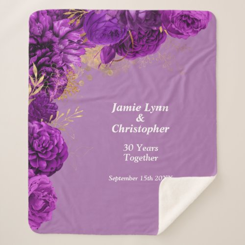 Purple Floral Wedding Anniversary Sherpa Blanket