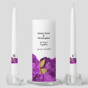 Purple Floral Wedding Anniversary Unity Candle Set