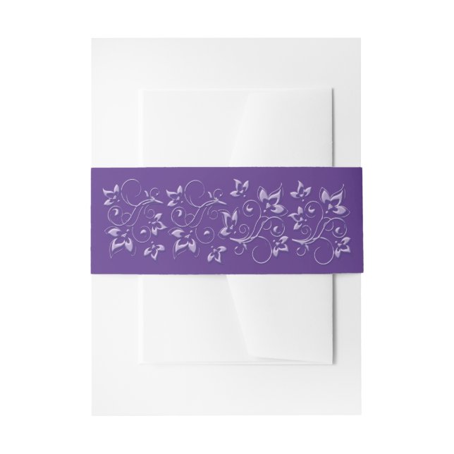Purple Floral Wedding Belly Bands Invitation Belly Band (Front Example)