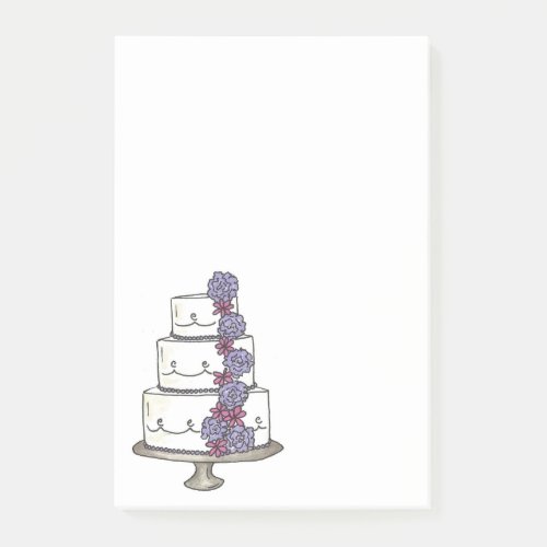 Purple Floral Wedding Cake Bridal Shower Favor Post_it Notes