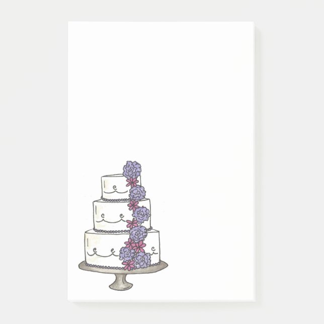 Purple Floral Wedding Cake Bridal Shower Favor Post-it Notes (Front)