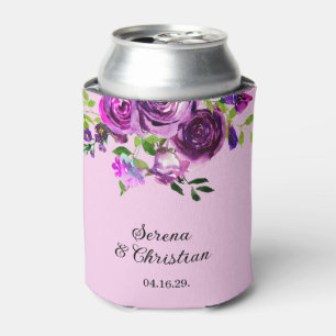 Purple Floral Wedding Can Cooler