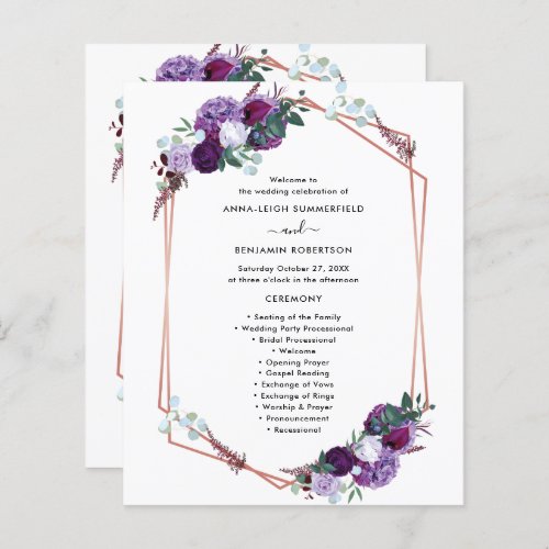 Purple Floral Wedding Ceremony Program