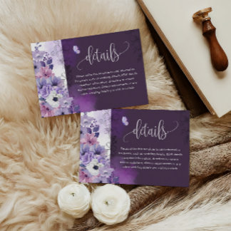 Purple Floral Wedding Details Card