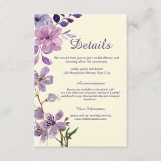 Purple Floral Wedding Details Enclosure Card