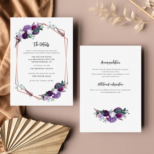 Purple Floral Wedding Details Enclosure Card