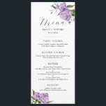 Purple Floral Wedding Dinner Menu<br><div class="desc">Elegant floral wedding dinner menu card featuring watercolor illustration of purple peony flowers with greenery.</div>
