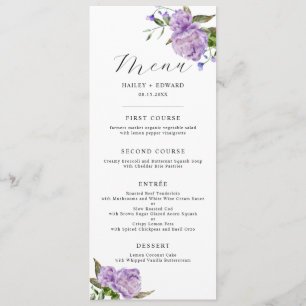 Purple Floral Wedding Dinner Menu