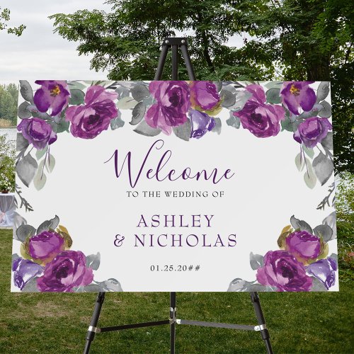 Purple Floral Wedding Elegant Welcome Foam Board