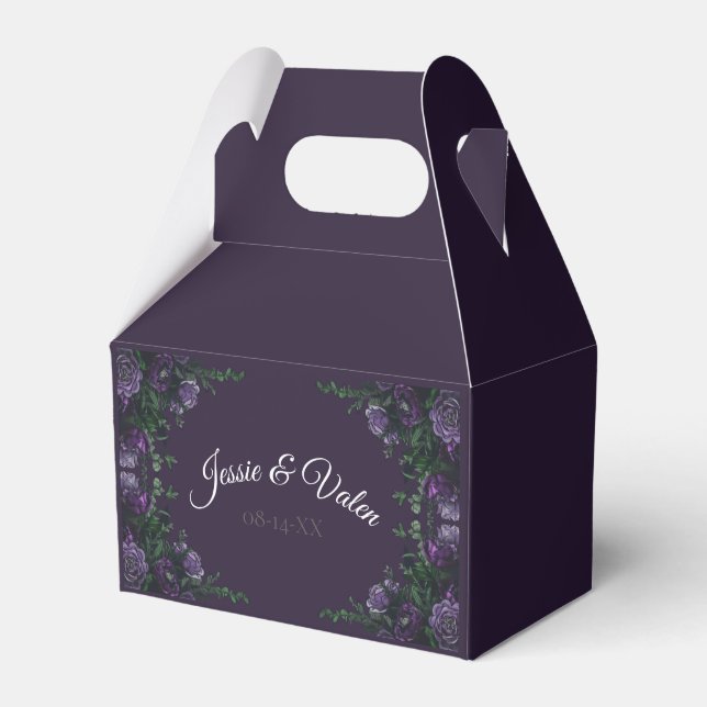 Purple Floral Wedding Favor Boxes (Front Side)