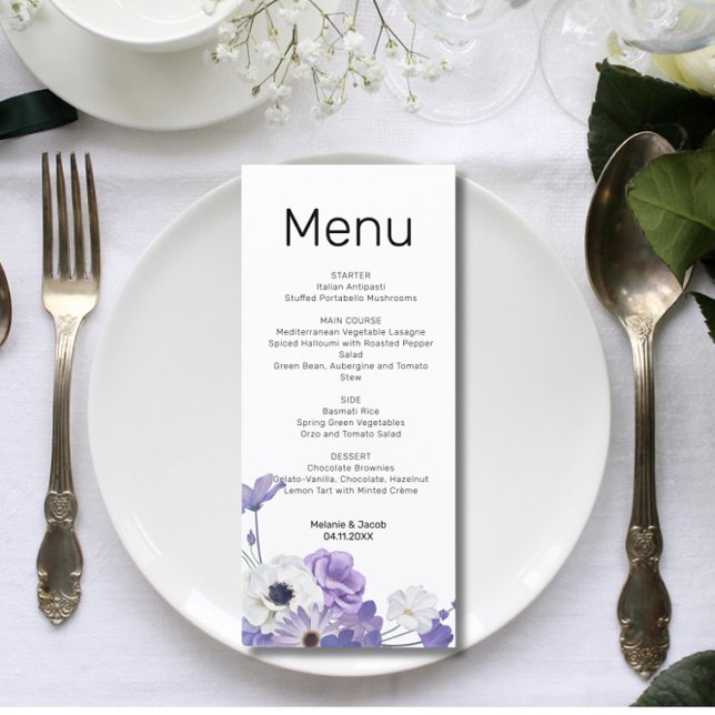 Purple Floral Wedding Flat Menu Card (Creator Uploaded)