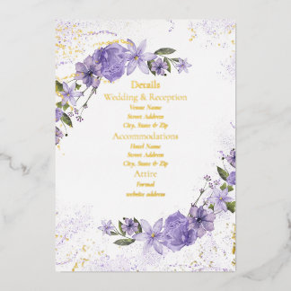 Purple Floral Wedding Foil Detail Card