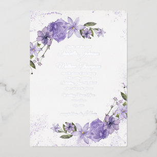Purple Floral Wedding Foil Invitation