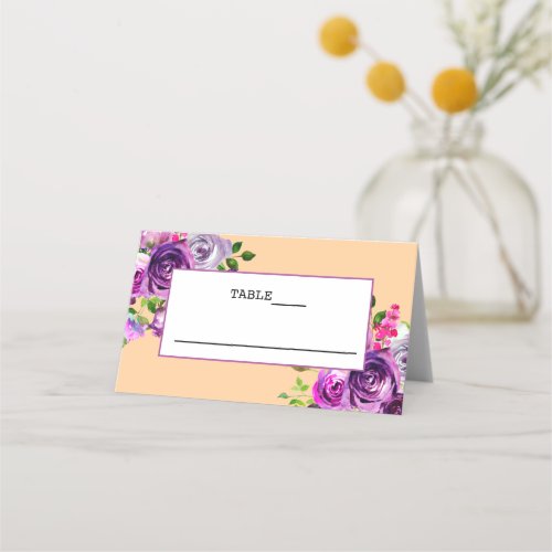 Purple Floral Wedding Folded Place card