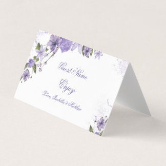 Purple Floral Wedding Folded Placement Card