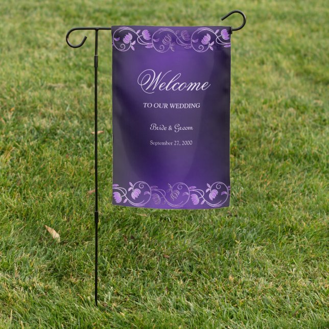 Purple Floral Wedding Garden Flag (In SItu)