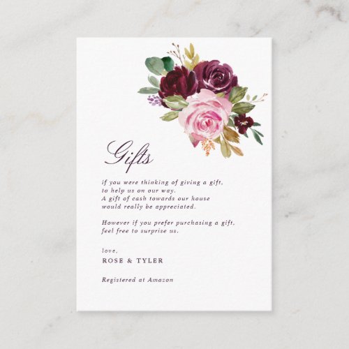 Purple floral wedding gifts card