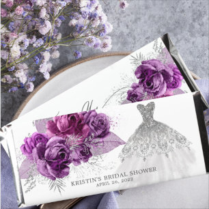 Purple Floral Wedding Gown Bridal Hershey Bar Favors