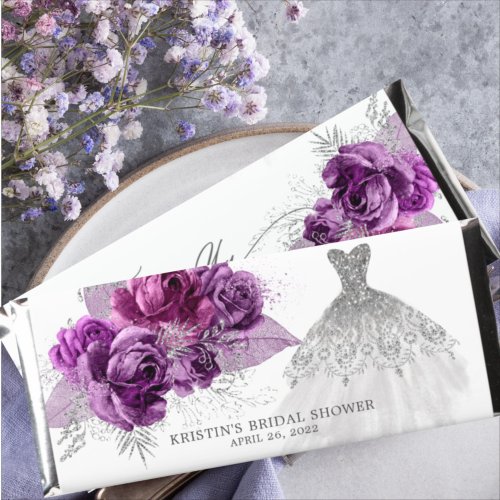 Purple Floral Wedding Gown Bridal  Hershey Bar Favors