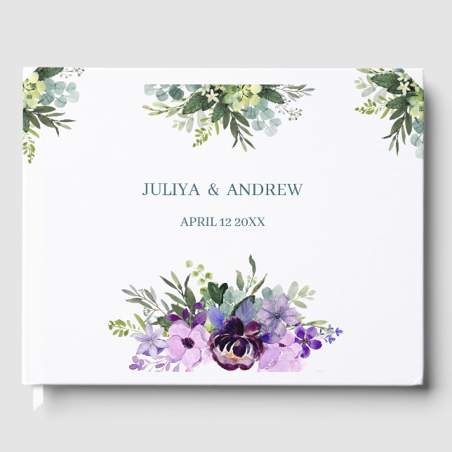 Purple Floral wedding  Guest Book (Front)