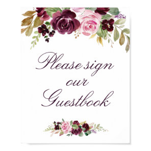 purple floral wedding guestbook sign