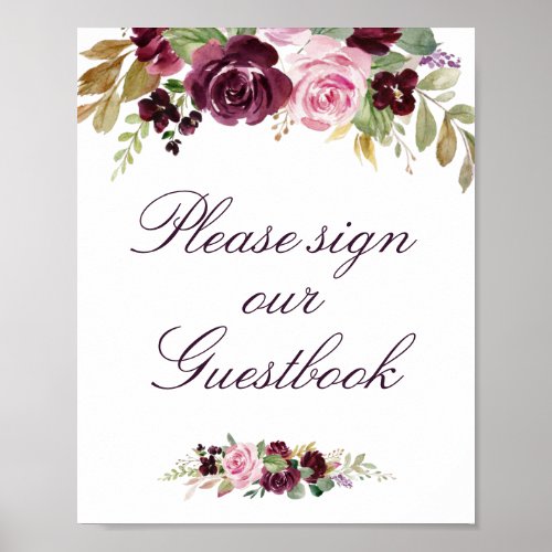 purple floral wedding guestbook sign