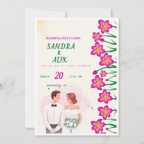 Purple Floral Wedding Invitation