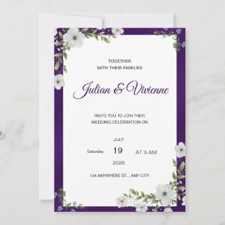 Purple Floral Wedding Invitation