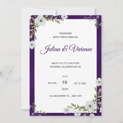 Purple Floral Wedding Invitation