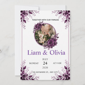 Purple Floral Wedding Invitation
